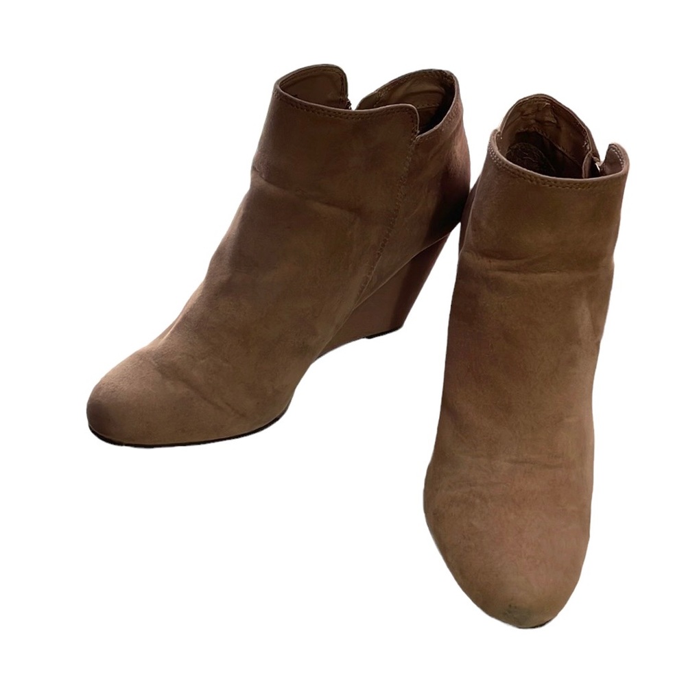 BCBG Paris Suede Taupe Wedge Bootie Size 9.5B